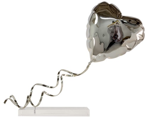 Flying Balloon Heart (Silver) by Mr. Brainwash - Chrome Painted Fiberglass on Acrylic Base
